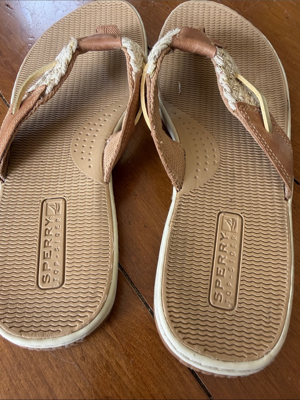 Sperry Tan and Cream Braided Thong Sandals - Picture 5 of 7